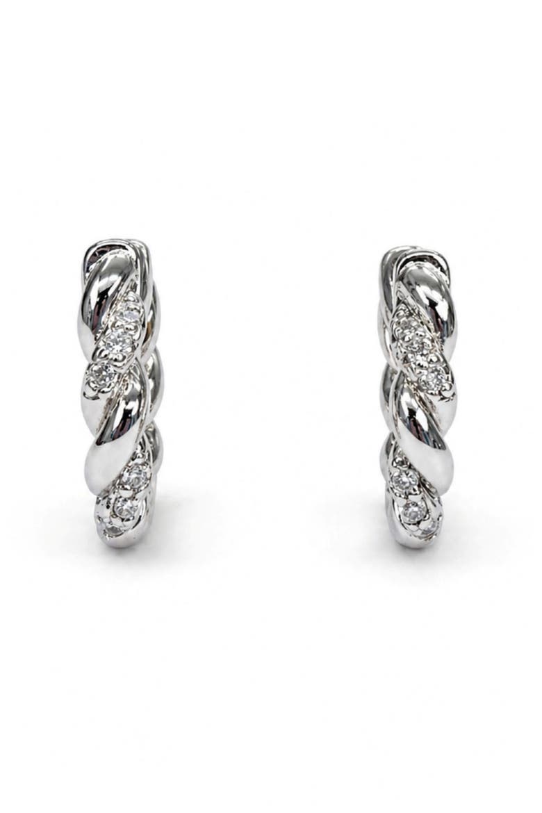 Cubic Zirconia Swirl Huggie Hoop Earrings, Main, color, SILVER PLATED