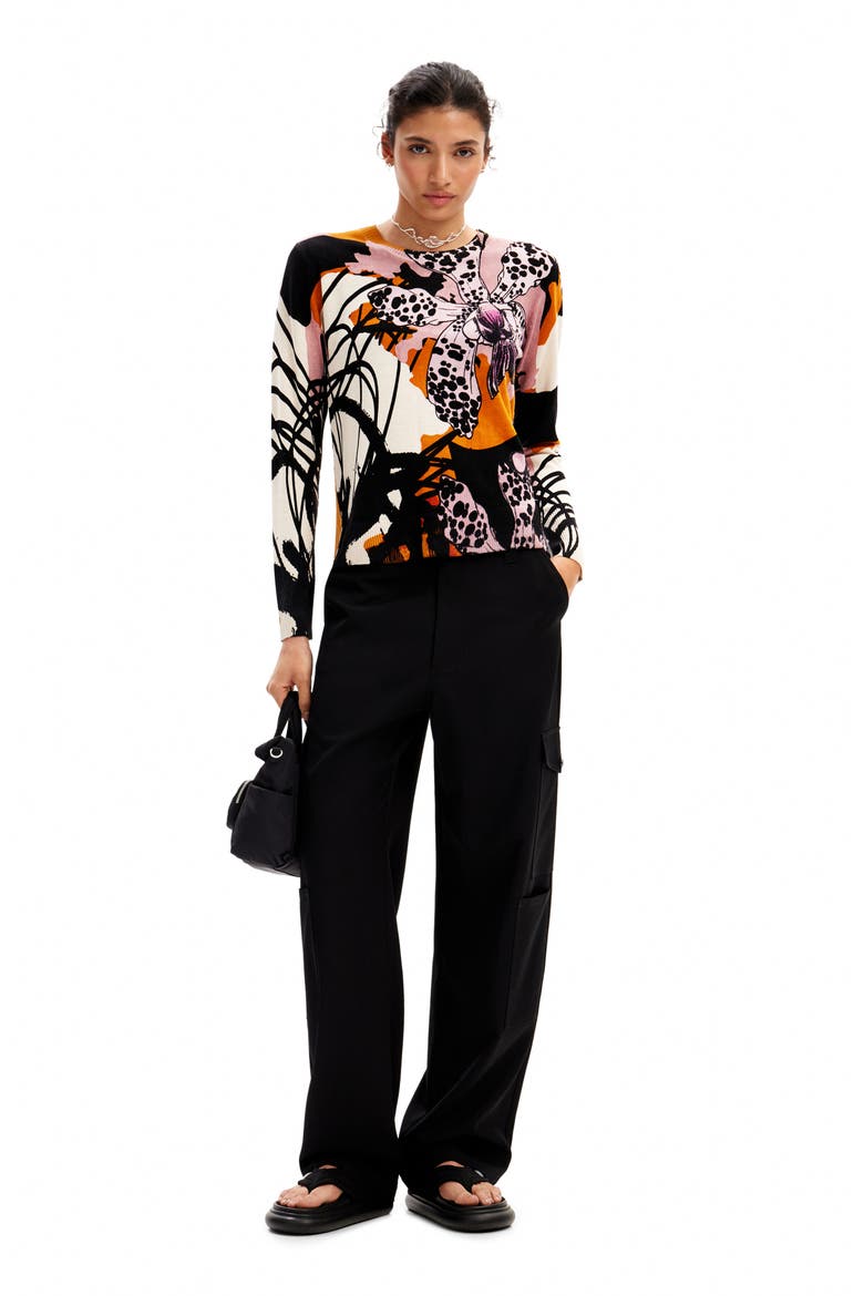 M. Christian Lacroix Orchid Pullover, Alternate, color, IVORY/ BLACK MULTI