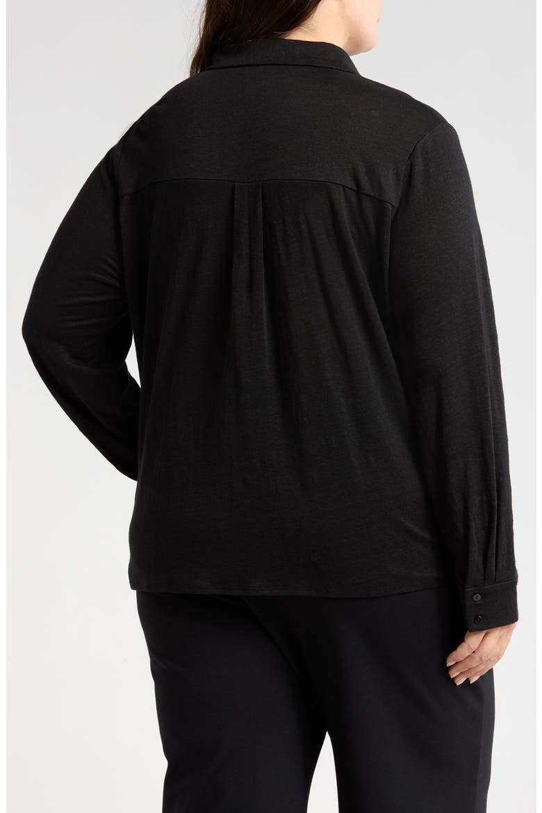 Classic Collar Organic Linen Button-Up Shirt, Alternate, color, BLACK