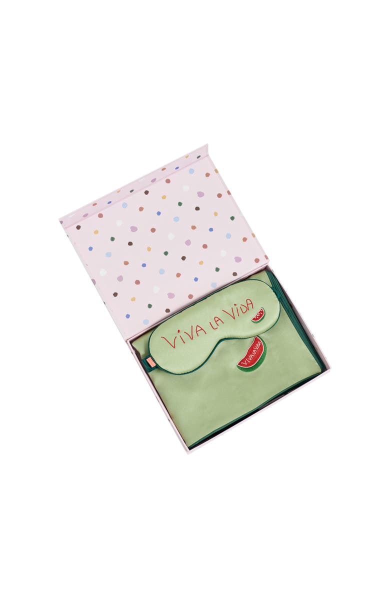 Lost Pattern "Moonlit Stars" Silk 2 Piece Gift Set Silk Pillowcase & Silk Sleep Eye Mask, Main, color, Green