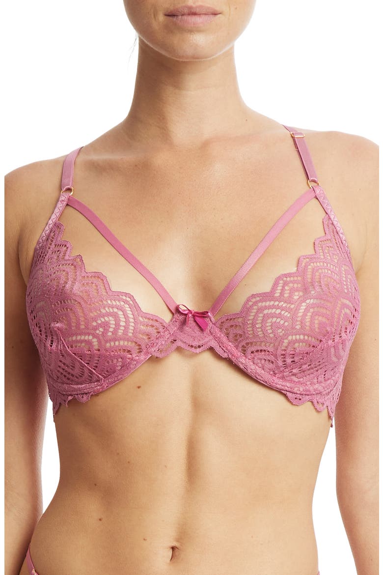 Strappy Lace & Mesh Underwire Bra, Main, color, ROSEHIP