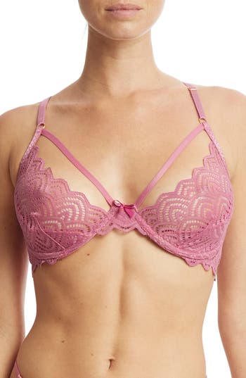 Hanky Panky Strappy Lace Underwire Bra In Rosehip