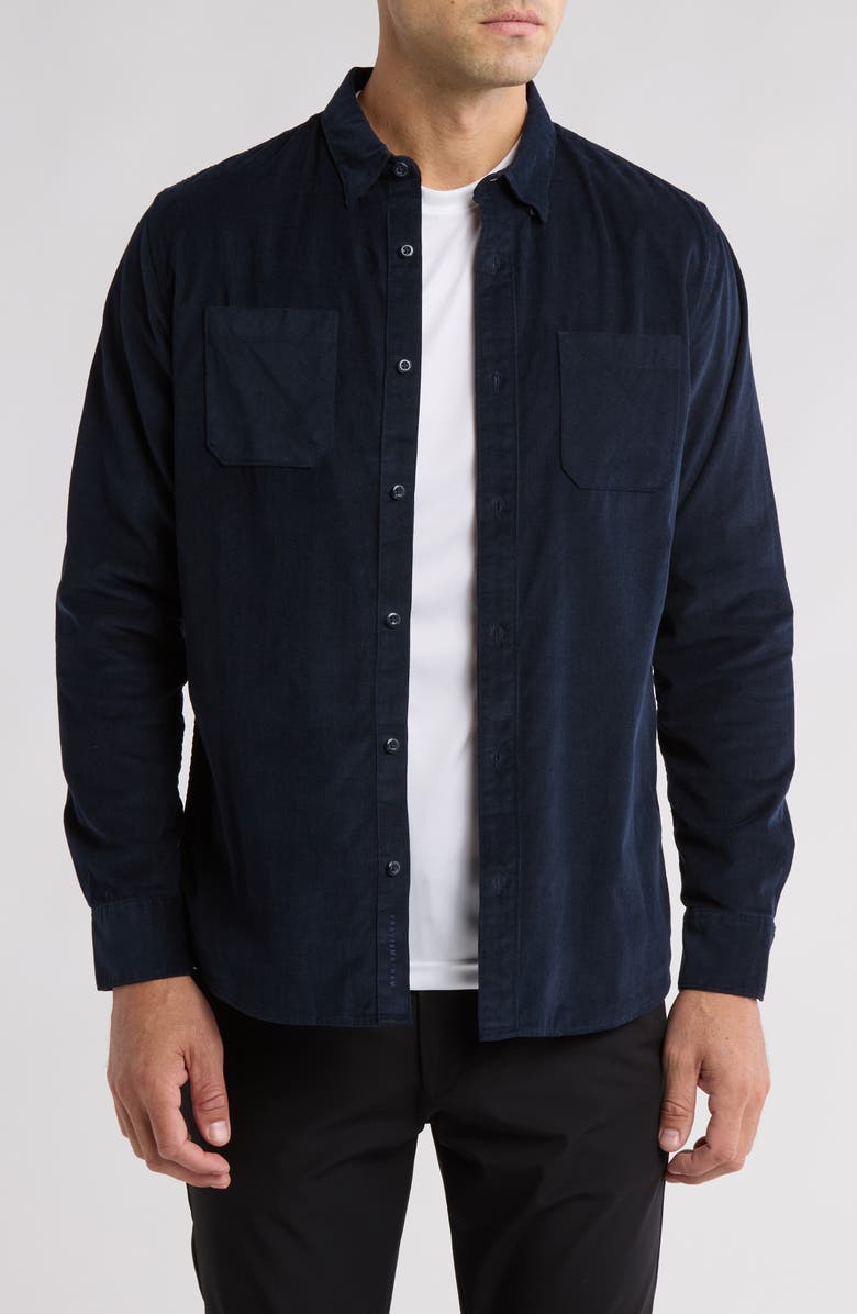 TravisMathew Barrel of Laughs Cotton Button-Up Shirt, Main, color, Total Eclipse