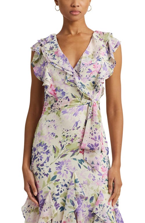Ralph Lauren Ruffle Crinkle Maxi Sundress In Cream Multi