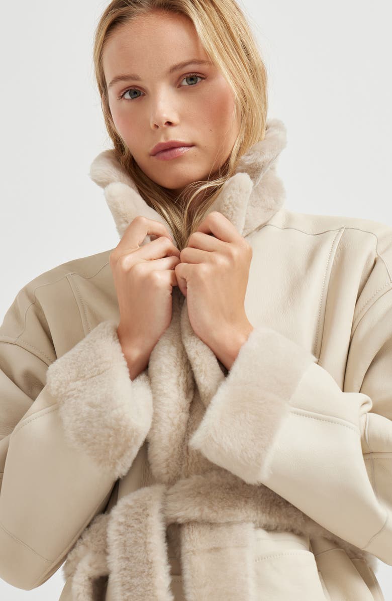 Brunello Cucinelli Shearling reversible coat, Alternate, color, Cool Beige
