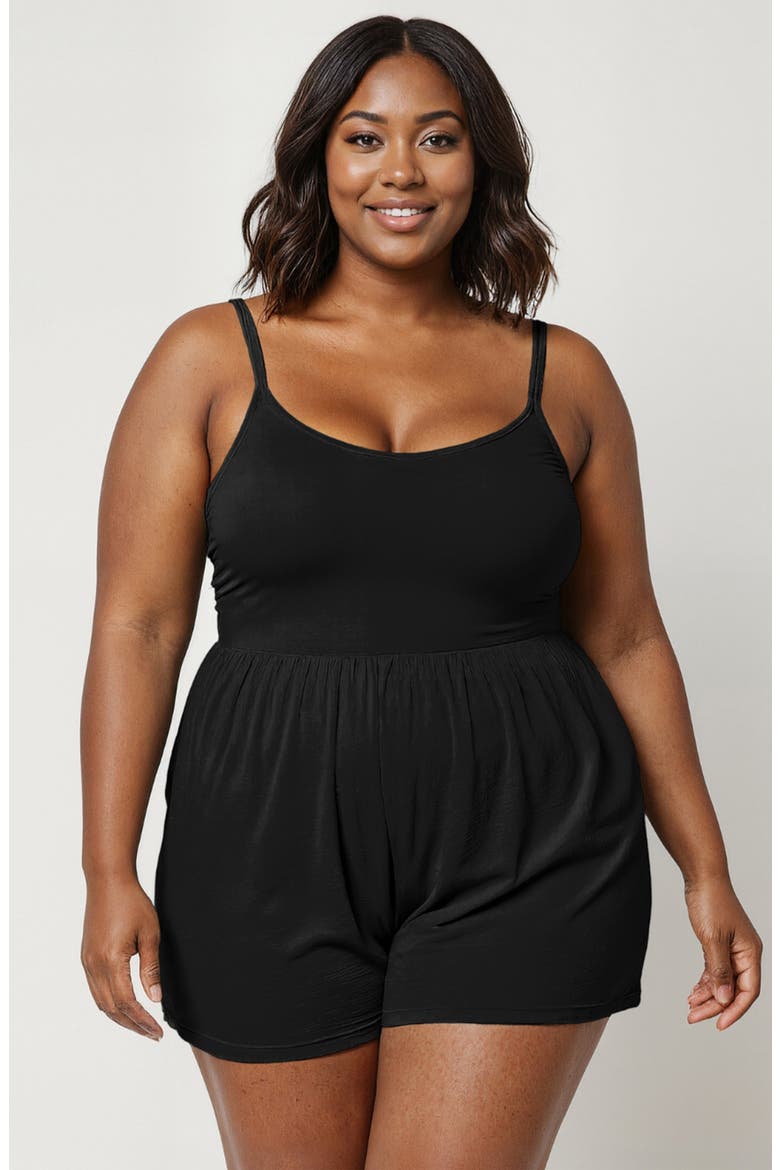 Plus Size Ivy Short Swim Romper With Built-In Bra and Hidden Shorts, Main, color, Black