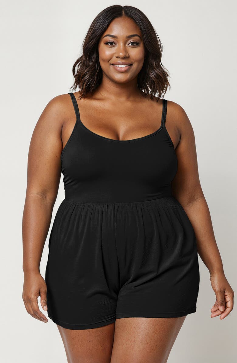 Calysa Plus Size Ivy Short Swim Romper With Built-In Bra and Hidden Shorts, Main, color, 