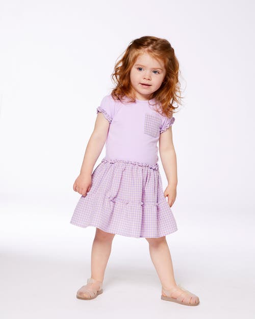 Deux Par Deux Girls' Bi-material Dress With Ruffle Gingham Skirt - Big Kid In Lilac And White