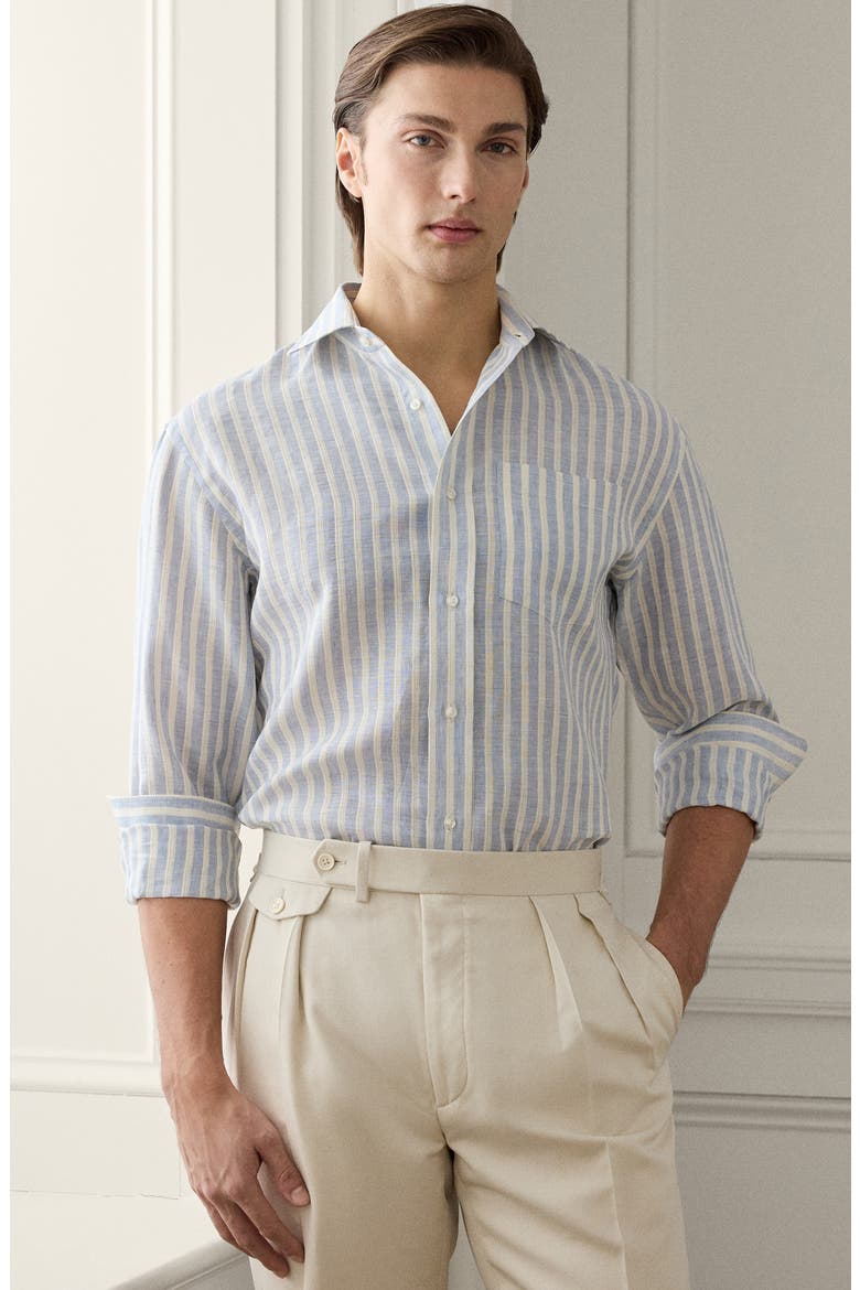 Striped Linen-Cotton Shirt, Alternate, color, LIGHT BLUE