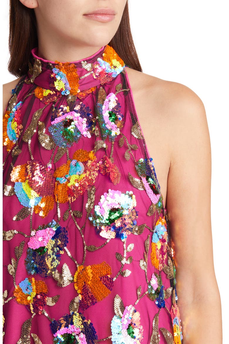 Sequin Halter Dress, Alternate, color, RED/PINK