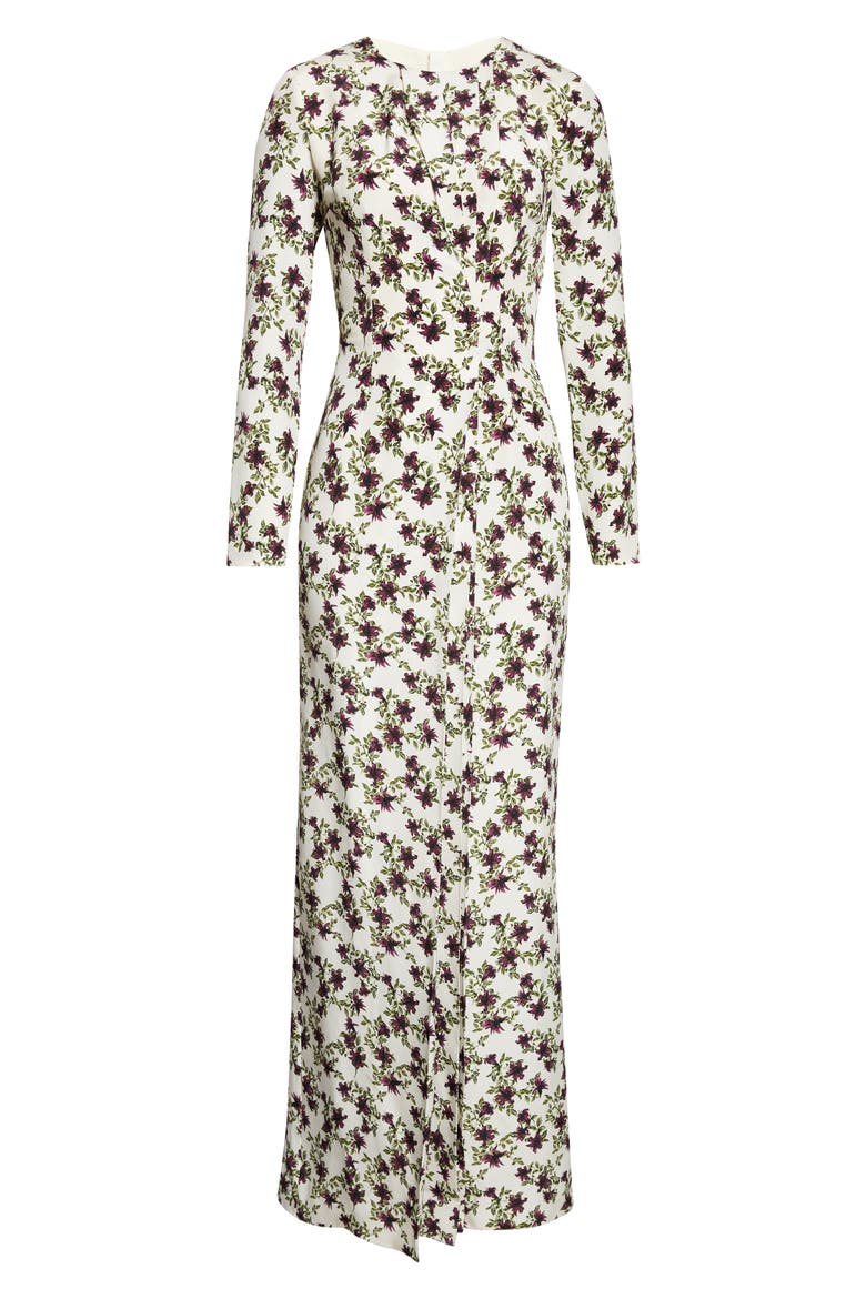 Silverio Floral Long Sleeve Silk Crêpe de Chine Maxi Dress, Alternate, color, LILLIES PURPLE/ OLIVE ON IVORY