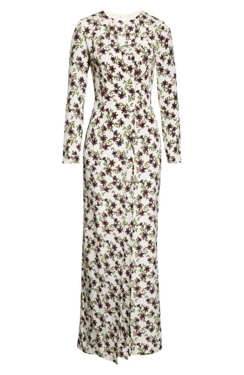 Silverio Floral Long Sleeve Silk Crêpe de Chine Maxi Dress