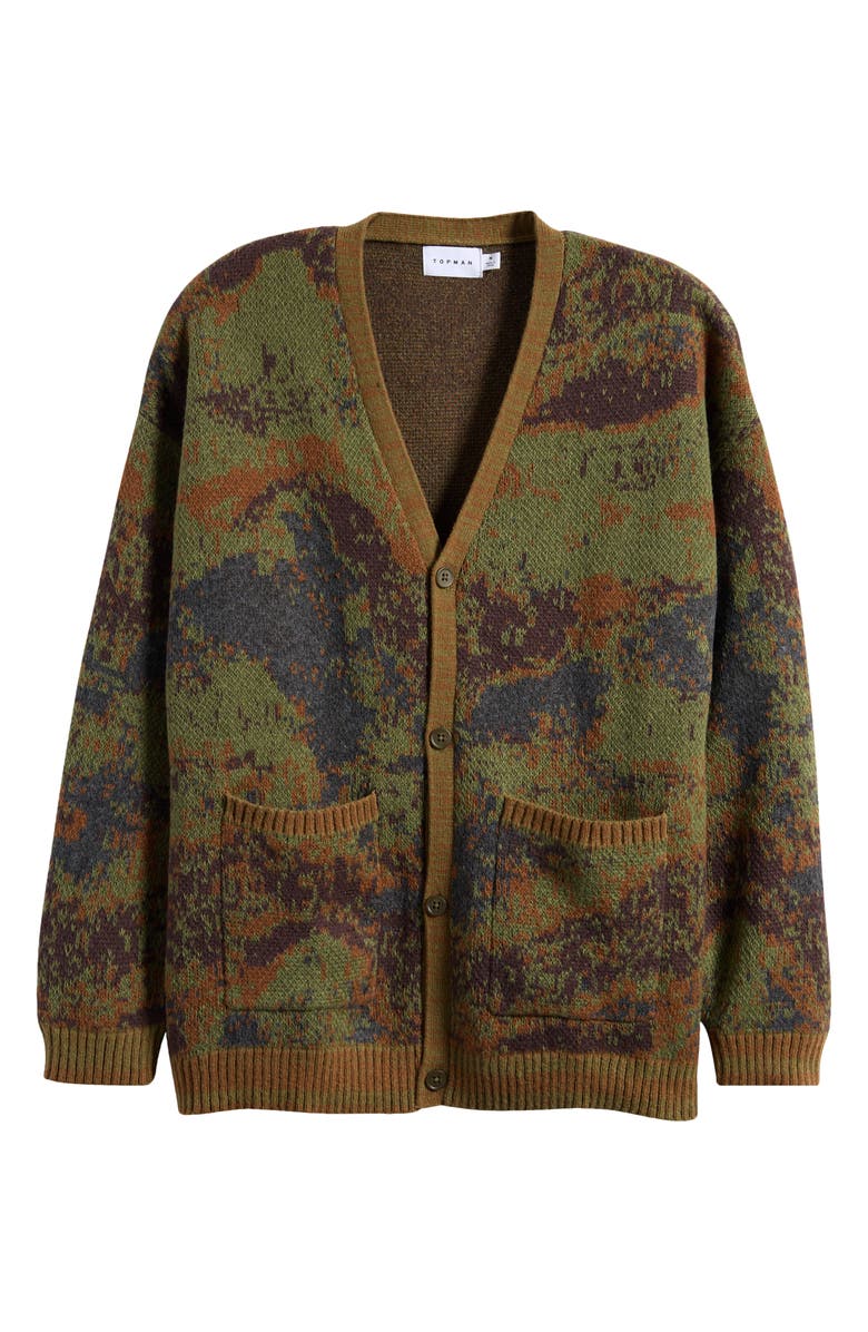 Topman Abstract Pattern Oversize Cardigan, Alternate, color,