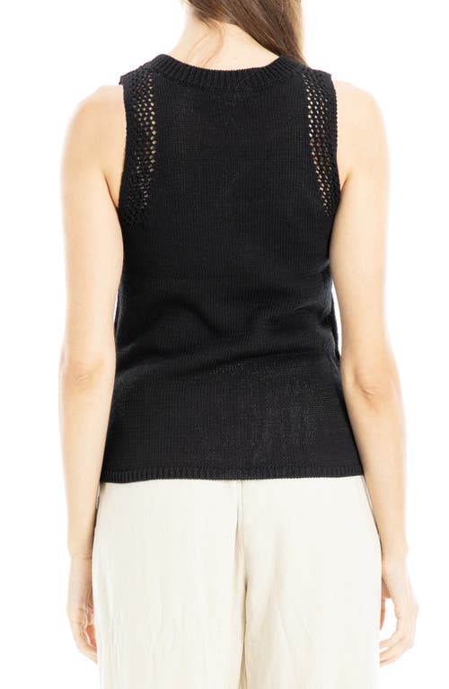 Max Studio Pointelle Stitch Crocheted Tank In Black