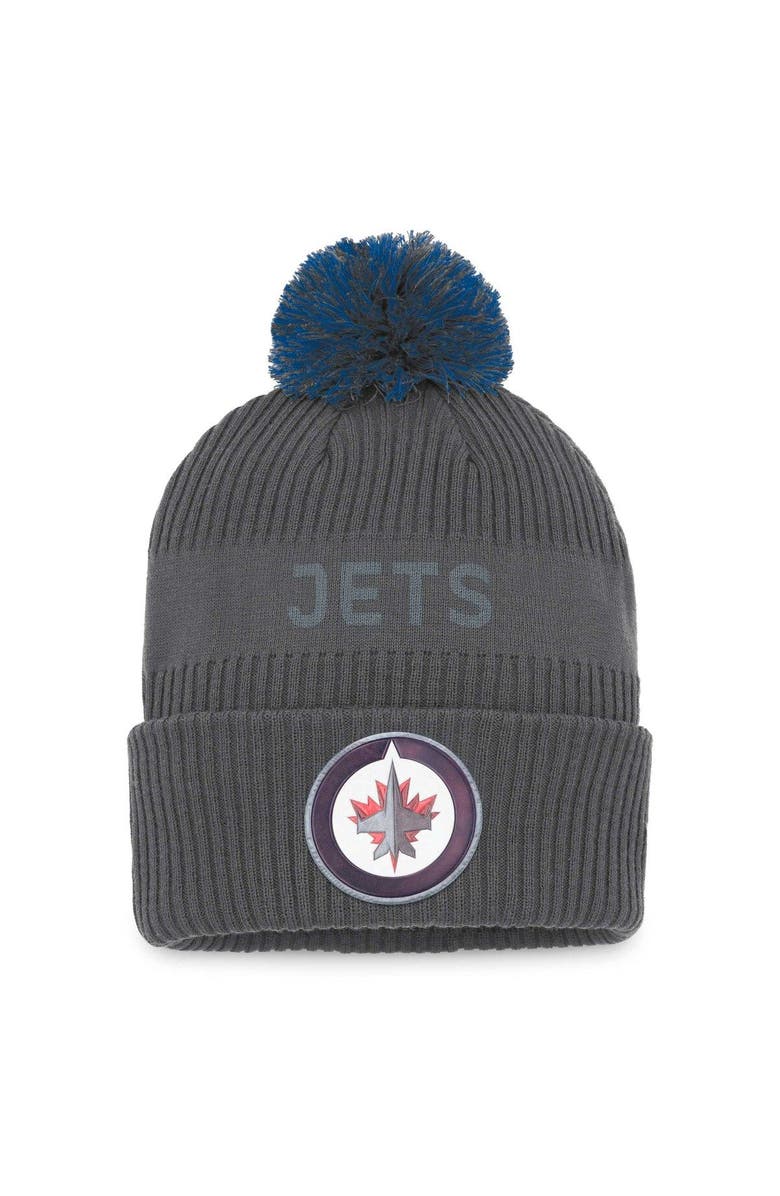 FANATICS Men's Fanatics Branded Charcoal Winnipeg Jets Authentic Pro Home Ice Cuffed Knit Hat with Pom, Main, color,