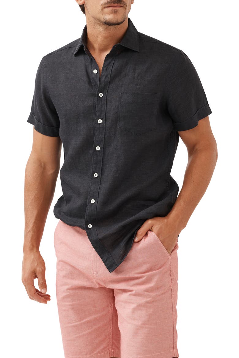 Palm Beach Sports Fit Short Sleeve Linen Button-Up Shirt, Main, color, BLACK PEARL
