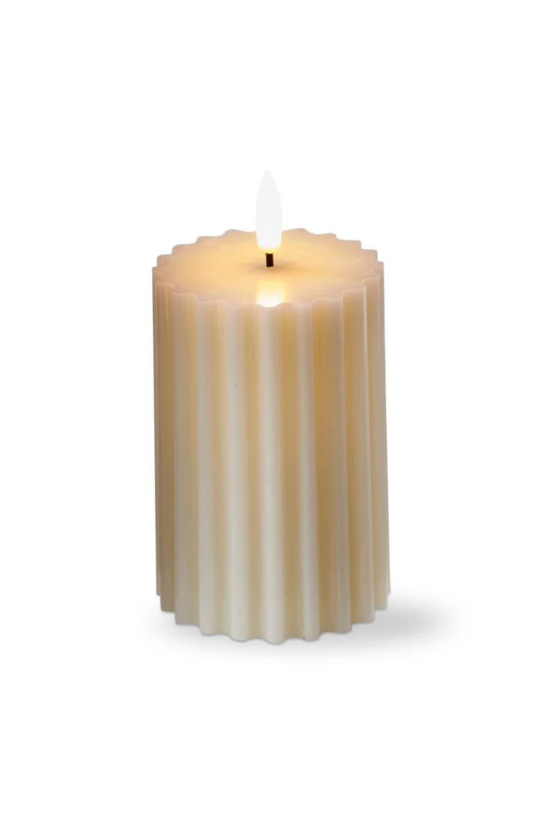 Ribbed Beige LED Flameless Pillar Candle for Home Decor, Main, color, Multicolored