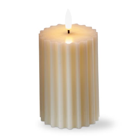 Ribbed Beige LED Flameless Pillar Candle for Home Decor