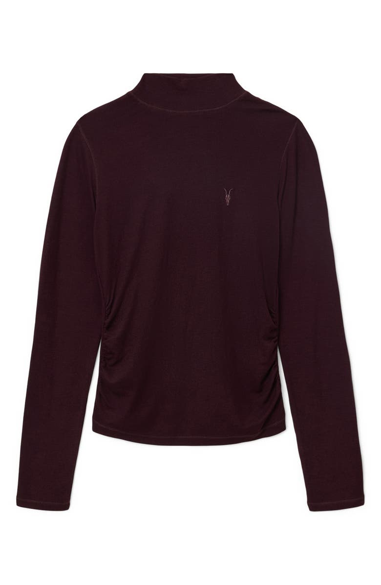 AllSaints Rina Mock Neck Long Sleeve Rib Top, Alternate, color, Oxblood Red