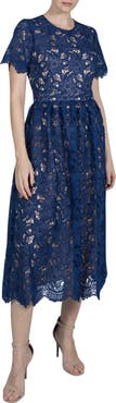 Julia Jordan Floral Lace Cocktail Midi Dress