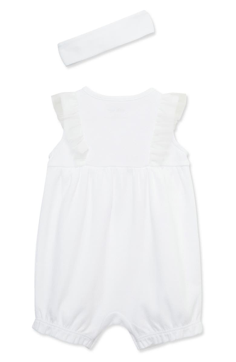 Little Me Hearts Embroidered Cotton Romper & Headband Set, Alternate, color, 