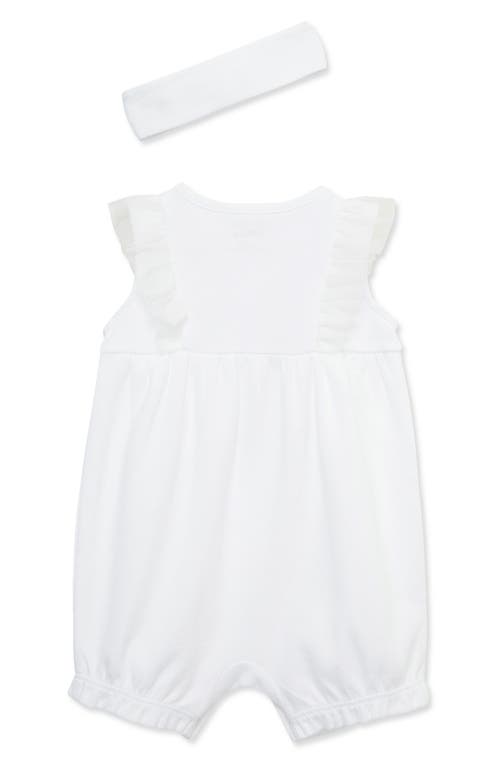 Shop Little Me Hearts Embroidered Cotton Romper & Headband Set In Multi Pink