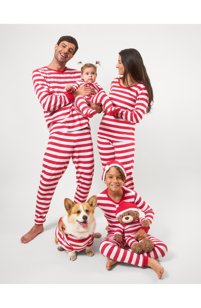 Leveret Kids Footed Striped Cotton Matching Family Holiday Pajamas, Alternate, color, Red & White
