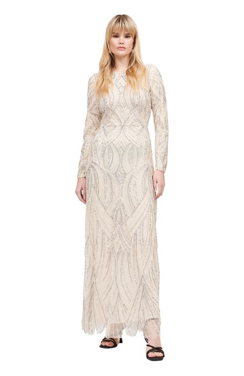 Modest Embellished Sequin Beaded Maxi Dress