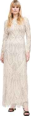 MARYISA Modest Embellished Sequin Beaded Maxi Dress