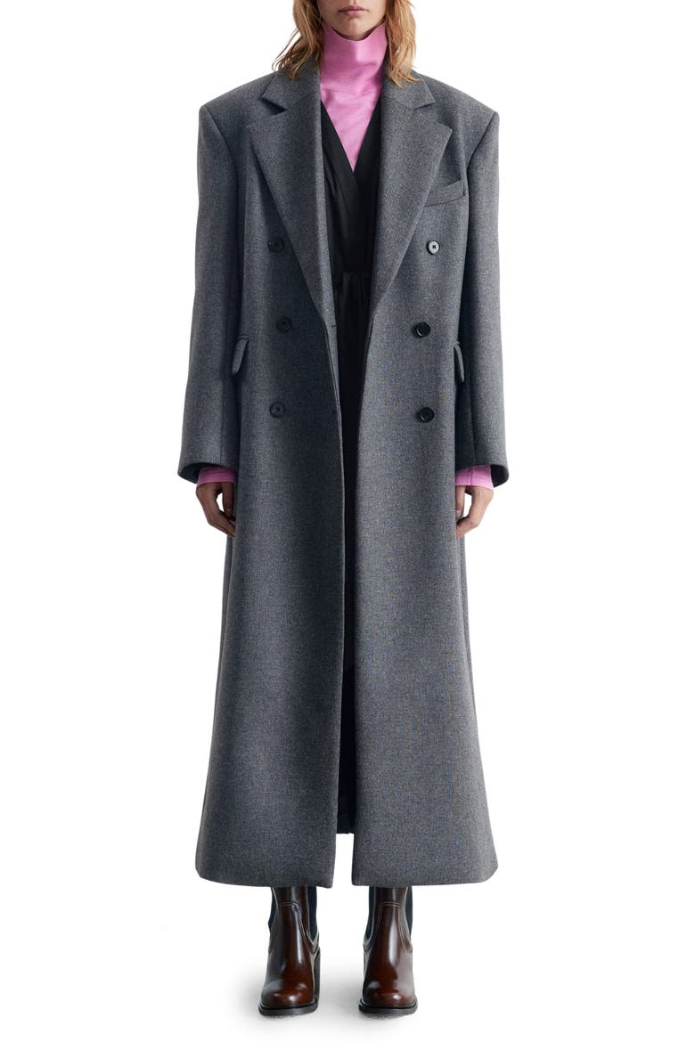Longline Double Breasted Coat, Main, color, GREY DARK