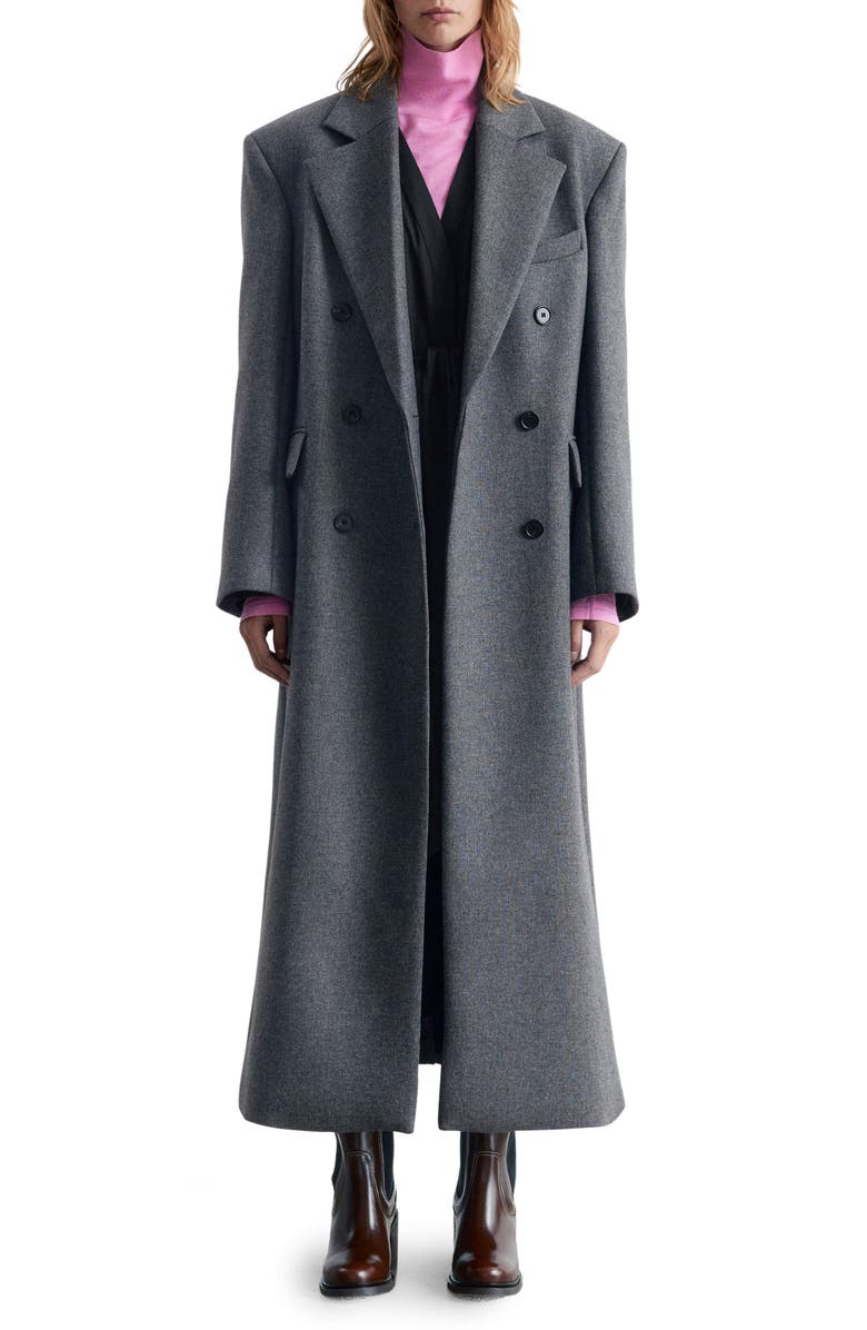 & Other Stories Longline Double Breasted Coat, Main, color, Grey Dark