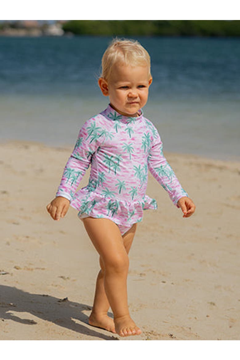 Girls' Sun Protective UPF 50+ Alissa Infant Ruffle Rash Guard Swimsuit, Alternate, color, Artsy Palms Pink