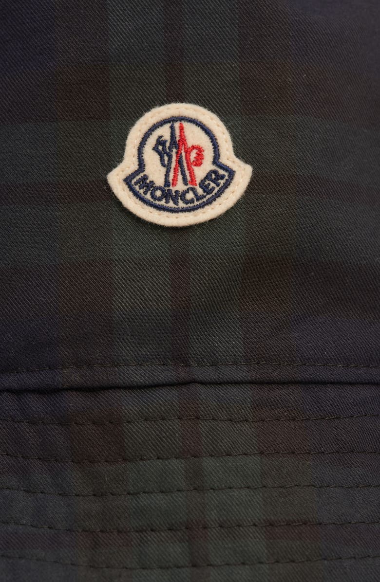 Moncler Logo Patch Plaid Bucket Hat, Alternate, color, Blue