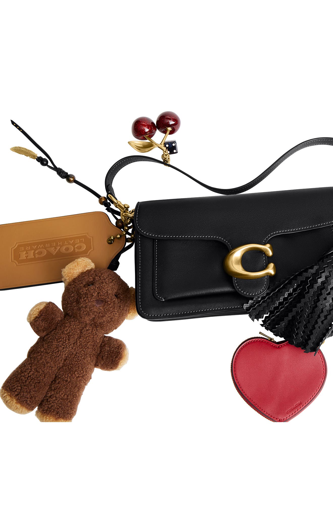 COACH Tabby 26 Leather Shoulder Bag with Charms, Alternate, color, Black Multi