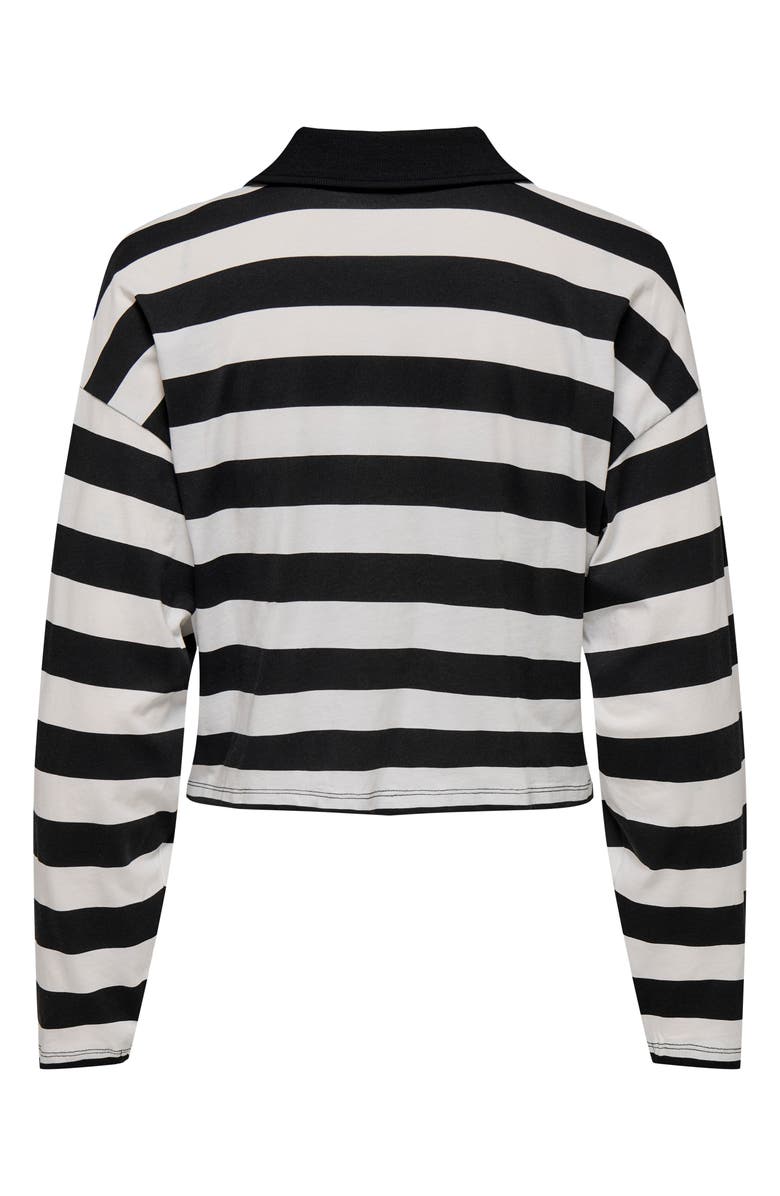 Only May Life Stripe Boxy Polo Top, Alternate, color, Blackstripes Cloud Dancer