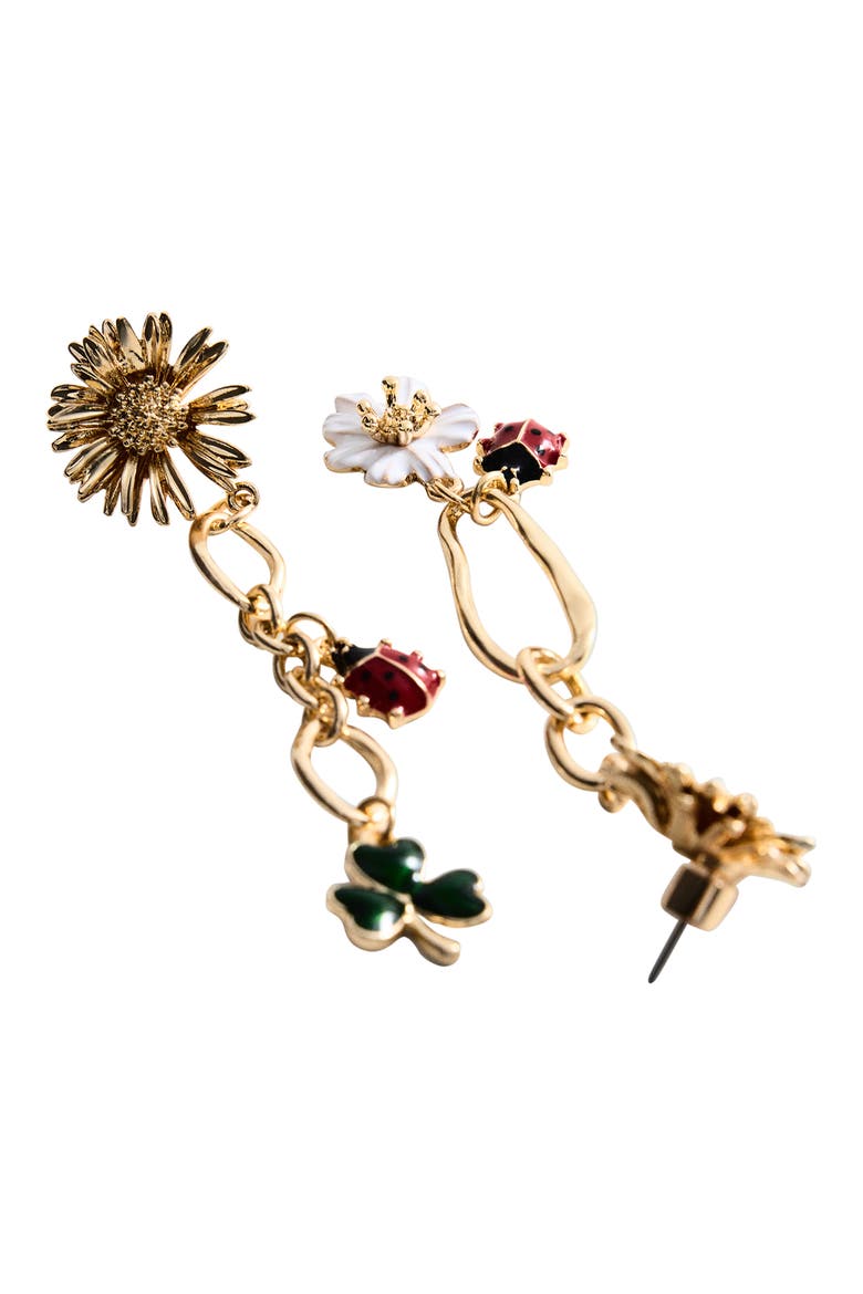 Flower Drop Earrings, Alternate, color, GOLD