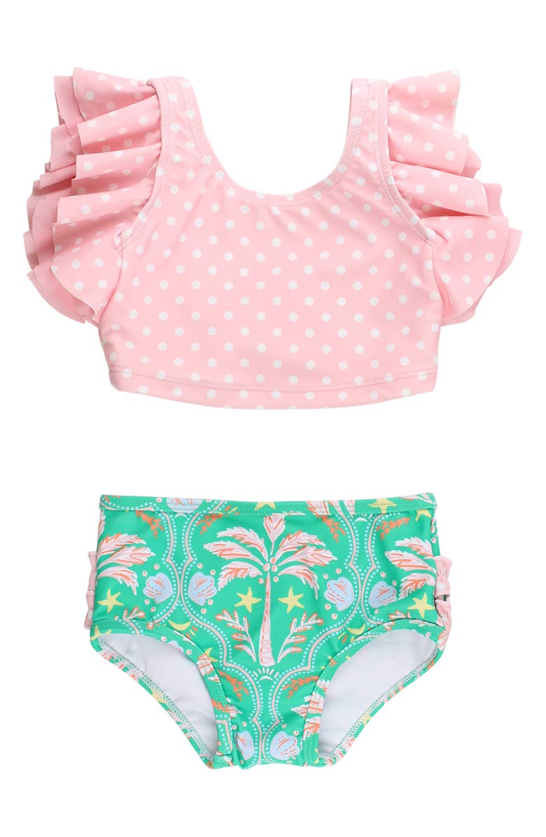 RuffleButts Kids' Coconut Cabana Butterfly Two-Piece Swimsuit, Main, color, Green