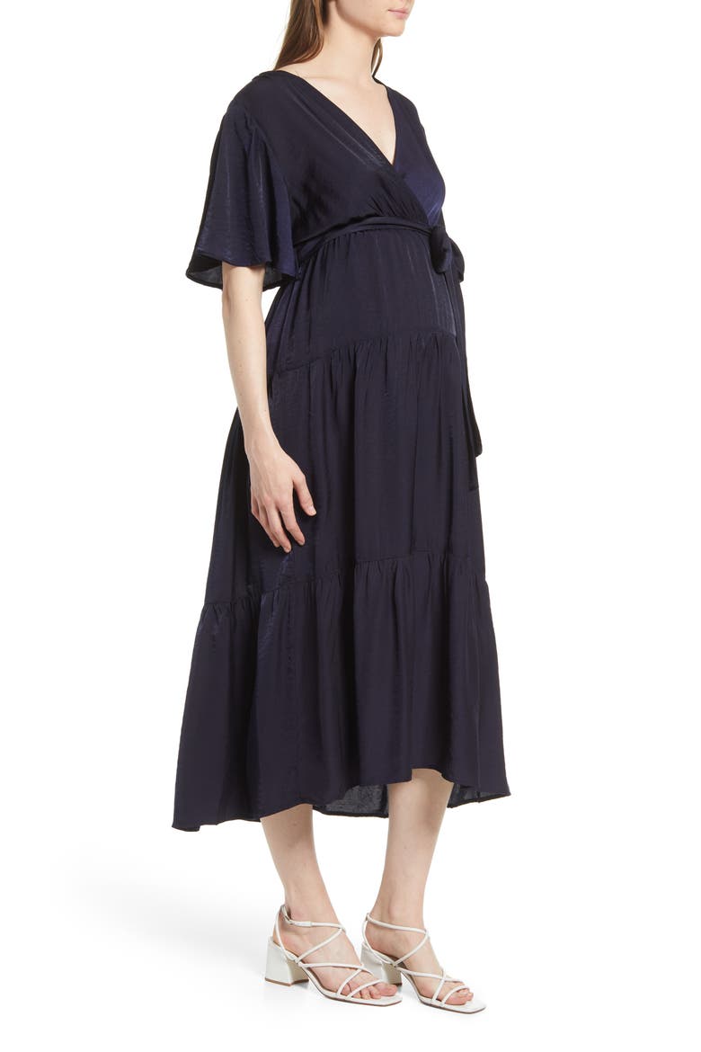Crossover Faux Wrap Maternity Dress, Alternate, color, NAVY