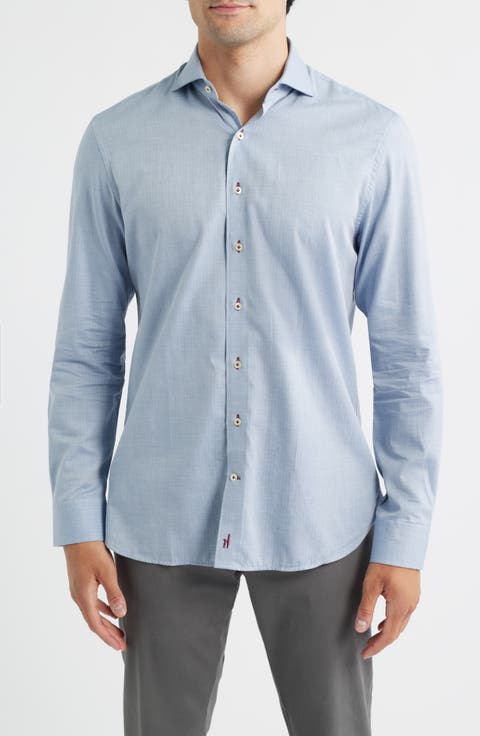 Augustin Herringbone Cotton Button-Up Shirt