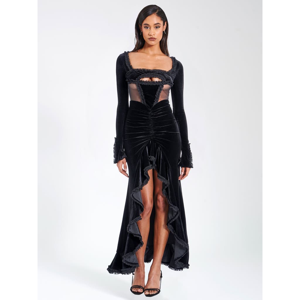 Miss Circle Women Maeve Black Velvet And Mesh Long Sleeve Maxi Dress In Black