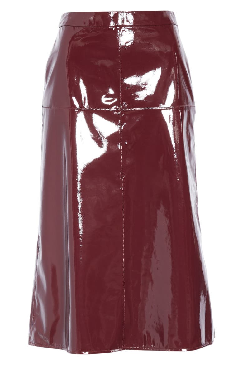 Patent Leather Midi Skirt, Alternate, color, BURGUNDY LONDON