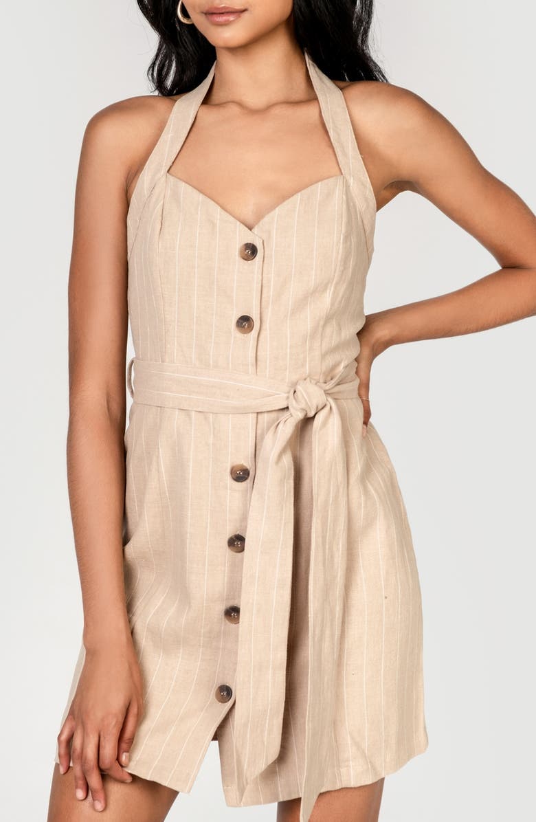 Lost + Wander Suntan Stripe Linen & Cotton Dress, Alternate, color, 
