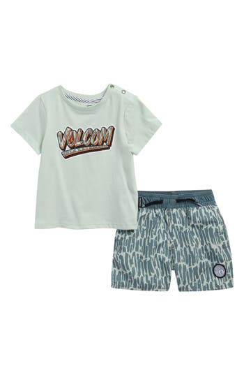 Volcom Babies'  Jersey T-shirt & Swim Shorts Set In Blue