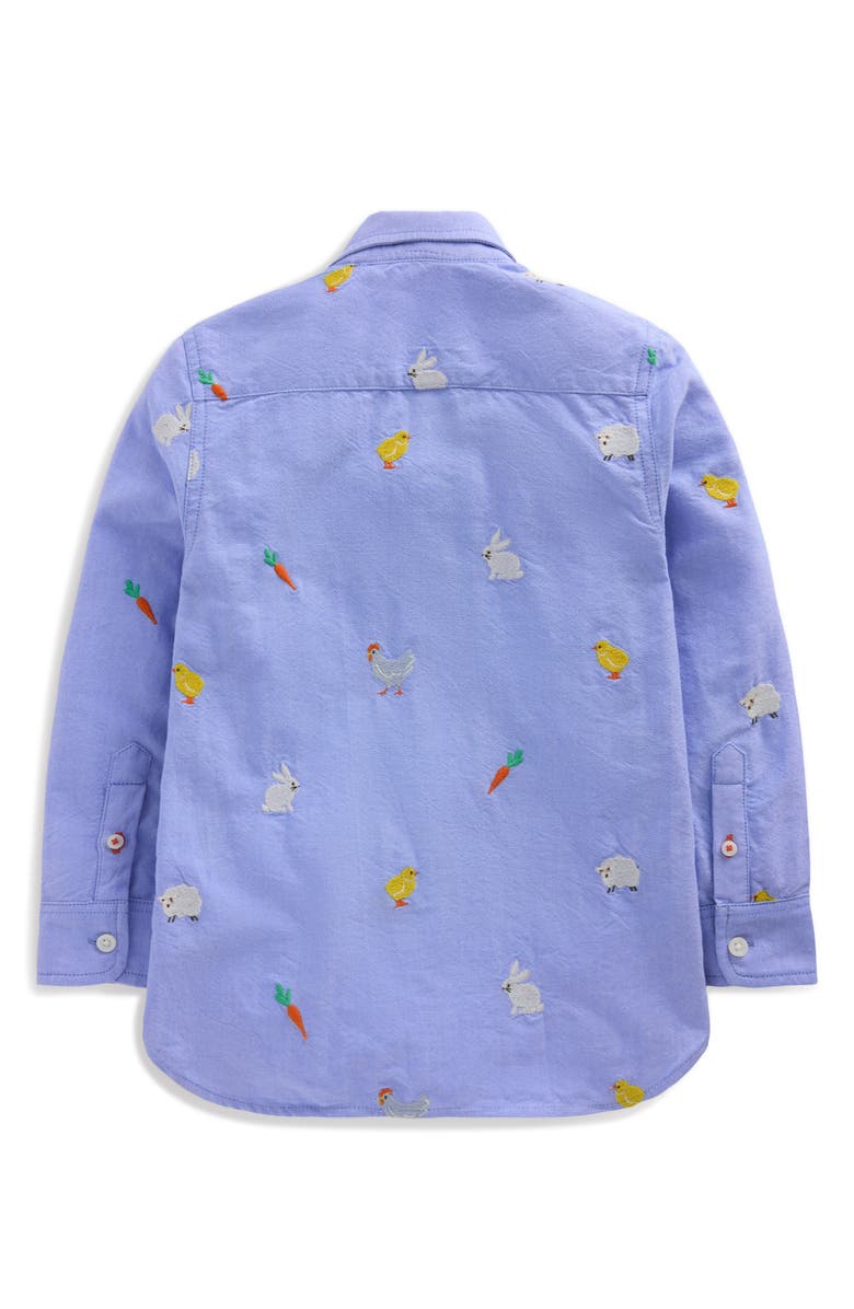 Mini Boden Kids' Animal Embroidered Cotton Button-Down Shirt, Alternate, color,