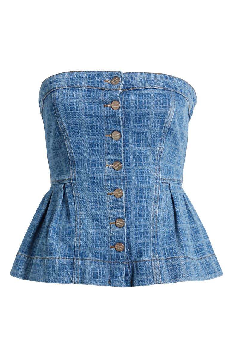 Damson Madder Elosie Strapless Peplum Denim Top, Alternate, color, Blue