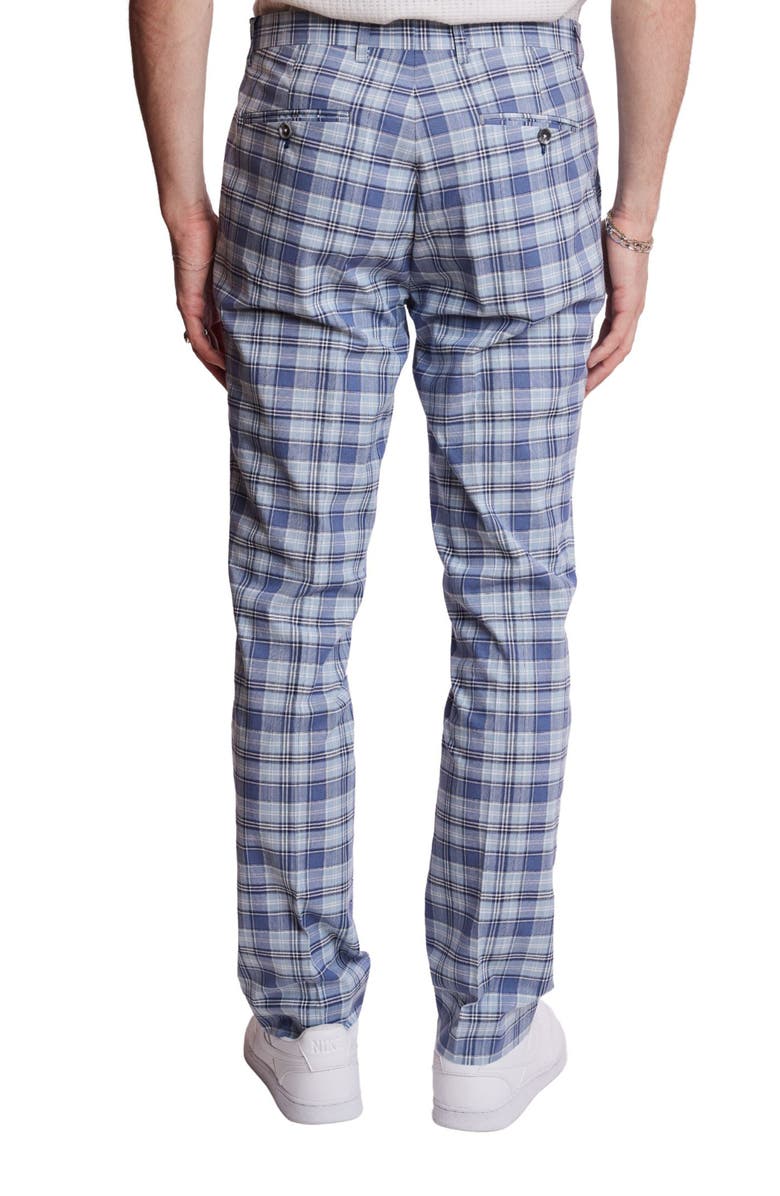 PAISLEY & GRAY Downing Slim Flat Front Plaid Stretch Cotton Dress Pants, Alternate, color, Blue Madras Check