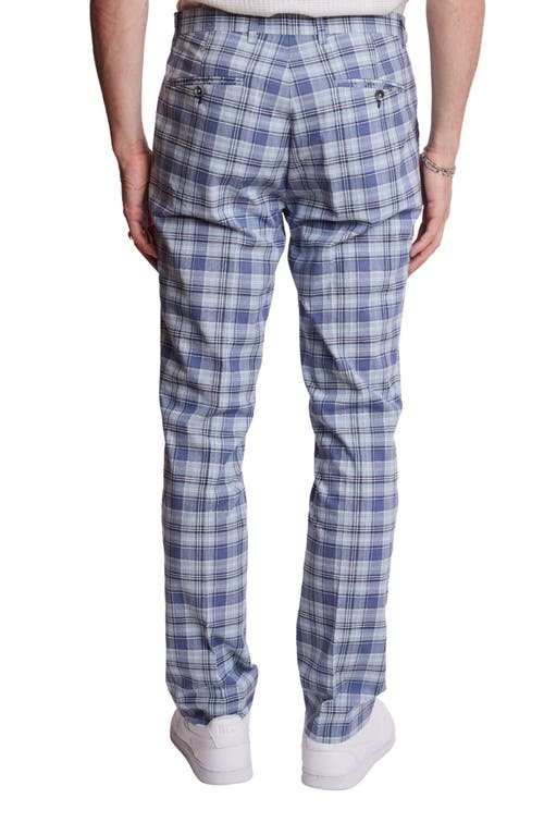 Paisley & Gray Downing Slim Flat Front Plaid Stretch Cotton Dress Pants In Blue