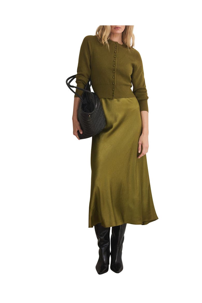 Layered Satin Knit Midi Dress, Main, color, Green