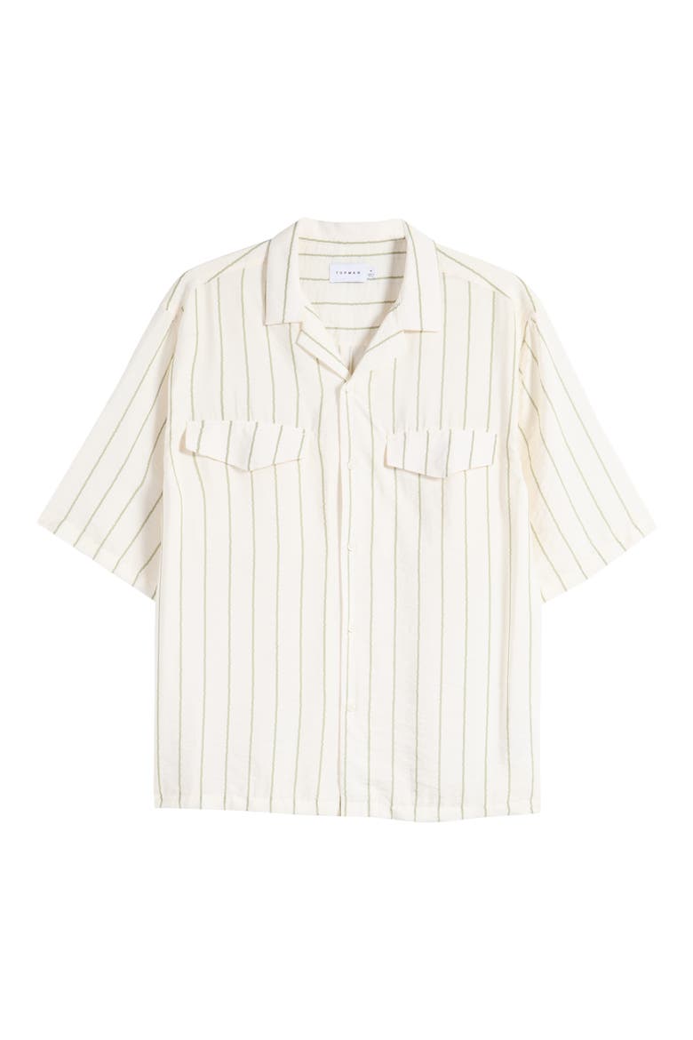Textured Stripe Short Sleeve Button-Up Camp Shirt, Alternate, color, OFF WHITE