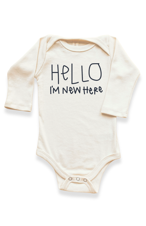 Hello I'm New Here Organic Baby Bodysuit Long Sleeve